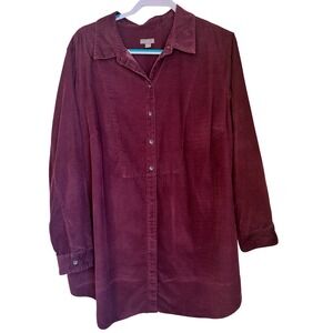 J.Jill Womens Size 3X Long Sleeve Corduroy Button Up Tunic Shirt Plum